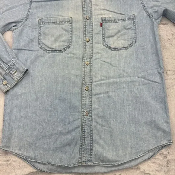Levi's Shirt Mens Small Blue Denim Rivet Button Long Sleeve Y2K Vintage FLAWS - Picture 3 of 10